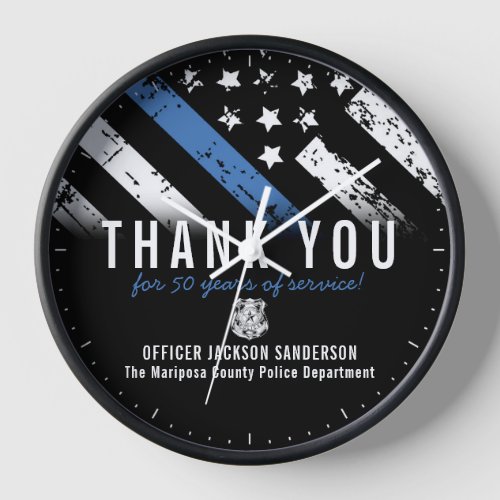 Police Retirement Anniversary Thin Blue Line Clock