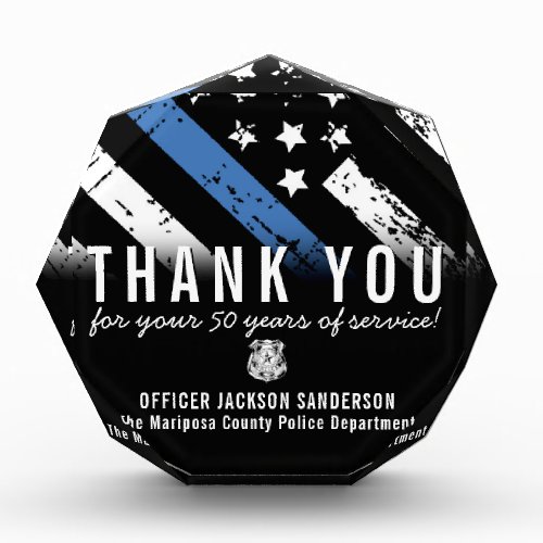 Police Retirement Anniversary Thin Blue Line Flag Acrylic Award