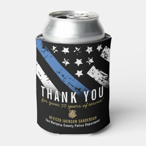 Police Retirement Anniversary Thin Blue Line Flag Can Cooler