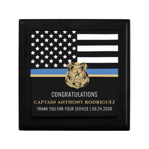 Police Retirement Anniversary Thin Blue Line Flag Gift Box