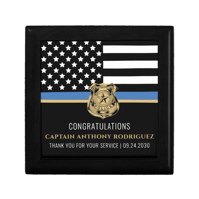 Police Retirement Anniversary Thin Blue Line Flag Gift Box (Front)