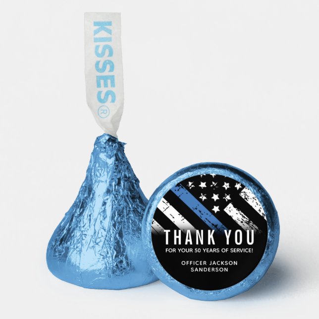 Police Retirement Anniversary Thin Blue Line Flag Hershey®'s Kisses® (Front)
