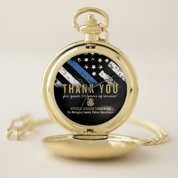Police Retirement Anniversary Thin Blue Line Flag Pocket Watch by boneheadcreations at Zazzle