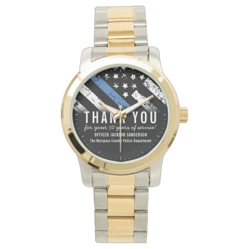 Police Retirement Anniversary Thin Blue Line Flag Watch