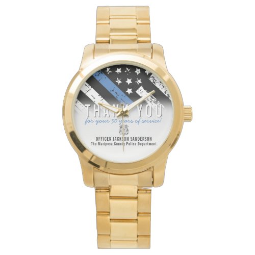 Police Retirement Anniversary Thin Blue Line Flag Watch