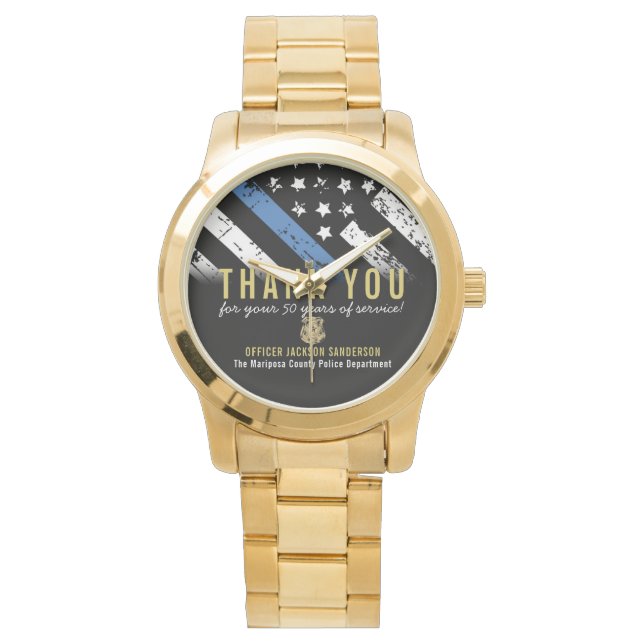 Police Retirement Anniversary Thin Blue Line Flag Watch (Front)