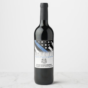 Police Retirement Anniversary Thin Blue Line Flag Wine Label