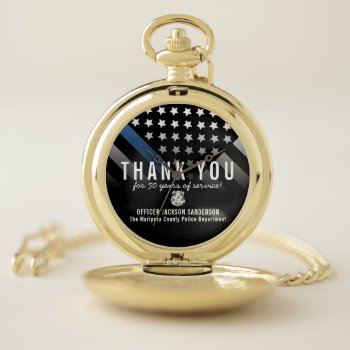 Police Retirement Anniversary Thin Blue Line Pocket Watch by boneheadcreations at Zazzle