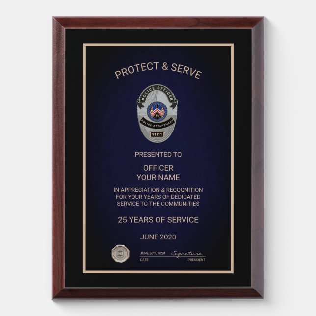 Police Retirement Award Plaque (Vertical)