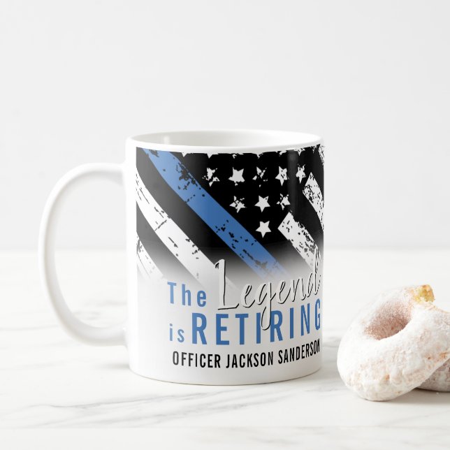 Police Retirement Blue Line Flag Law Enforcement Coffee Mug (With Donut)
