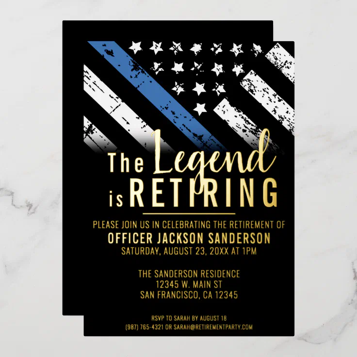 Police Retirement Blue Line Flag Law Enforcement Foil Invitation | Zazzle