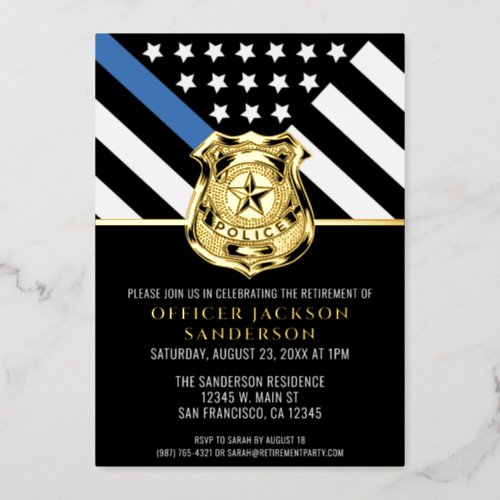 Police Retirement Blue Line Flag Law Enforcement Foil Invitation