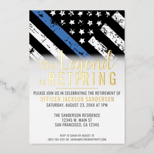 Police Retirement Blue Line Flag Law Enforcement Foil Invitation