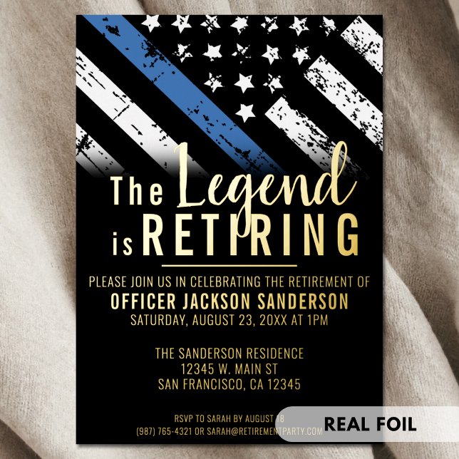 Police Retirement Blue Line Flag Law Enforcement Foil Invitation (Police Retirement Blue Line Flag Law Enforcement Foil Invitation)