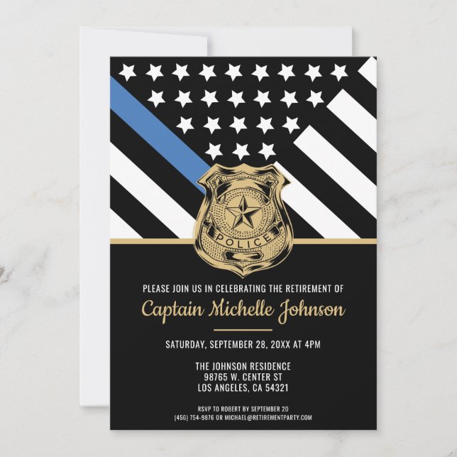Police Retirement Blue Line Flag Law Enforcement Invitation (Front)