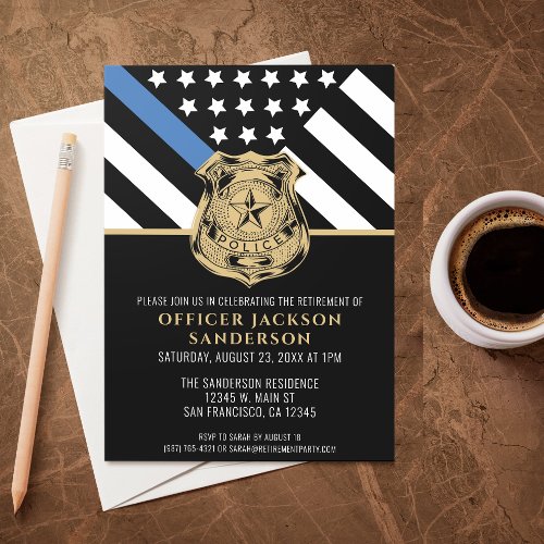 Police Retirement Blue Line Flag Law Enforcement Invitation