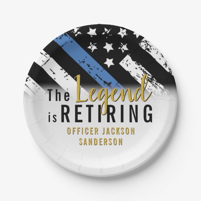 Police Retirement Blue Line Flag Law Enforcement Paper Plates (Front)
