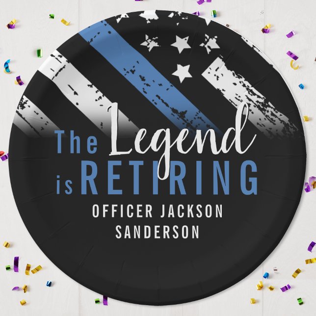 Police Retirement Blue Line Flag Law Enforcement Paper Plates (Police Officer Law Enforcement Retirement Party Paper Plates)