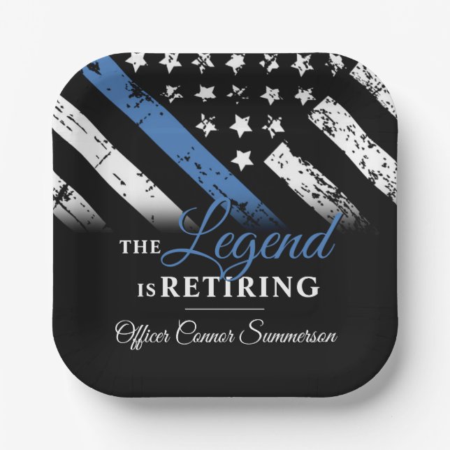 Police Retirement Blue Line Flag Law Enforcement Paper Plates (Front)