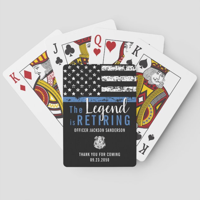 Police Retirement Blue Line Flag Law Enforcement Poker Cards (Back)