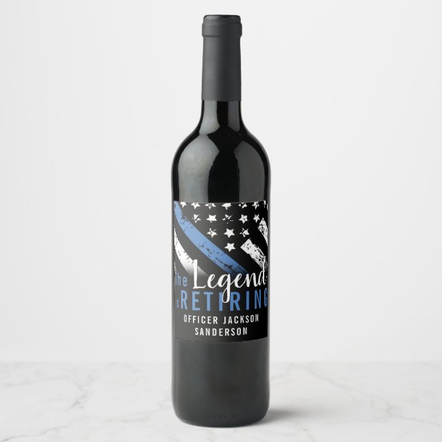 Police Retirement Blue Line Flag Law Enforcement Wine Label (Front)