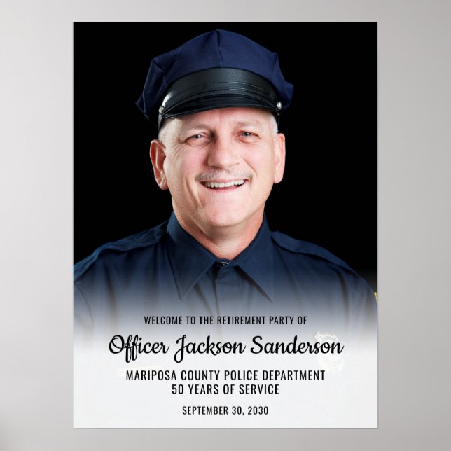 Police Retirement Blue Line Flag Photo Welcome Poster (Front)