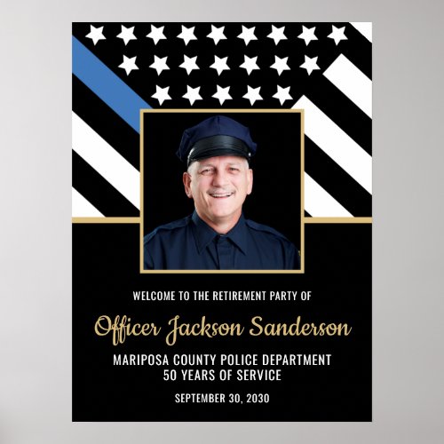 Police Retirement Blue Line Flag Photo Welcome Poster