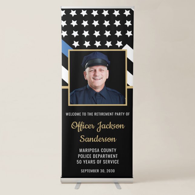 Police Retirement Blue Line Flag Photo Welcome Retractable Banner (Front)