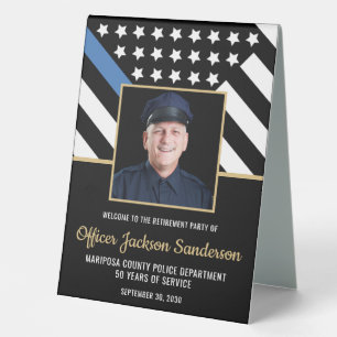 Police Retirement Blue Line Flag Photo Welcome Table Tent