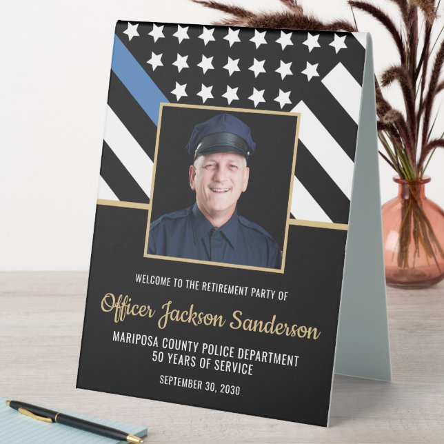 Police Retirement Blue Line Flag Photo Welcome Table Tent (In SItu (Table))