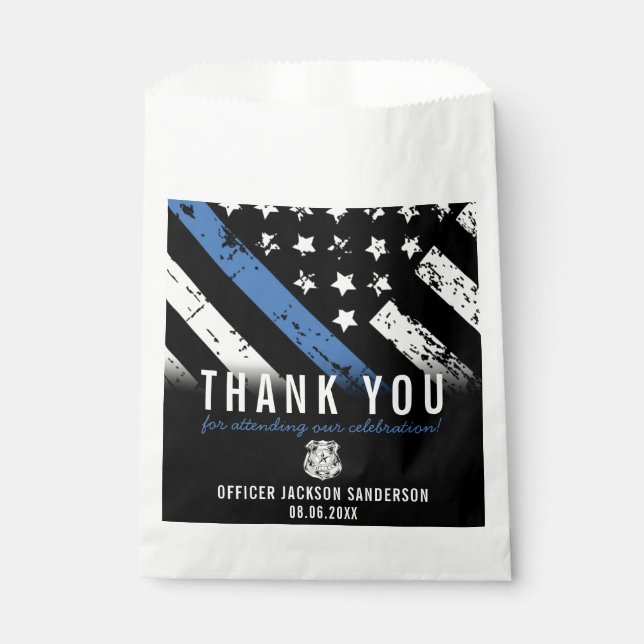 Police Retirement Blue Line Flag Thank You Favor Bag (Front)