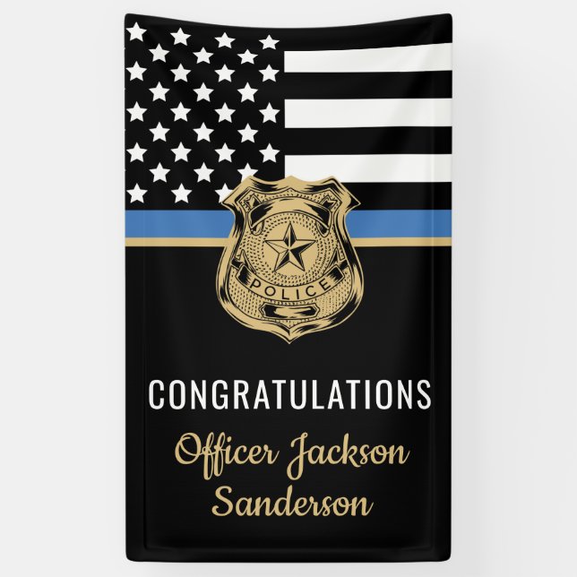 Police Retirement Blue Line Law Enforcement Banner (Vertical)