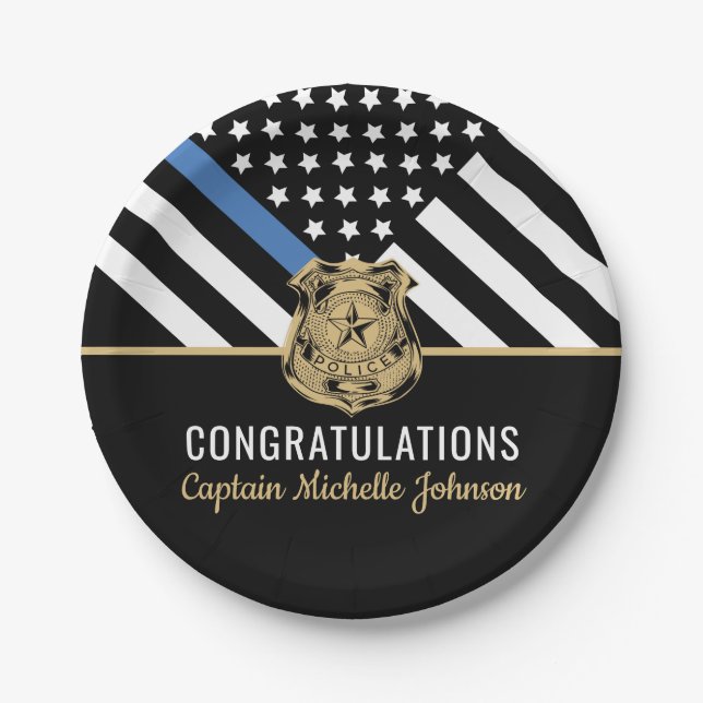 Police Retirement Blue Line Law Enforcement Paper Plates (Front)