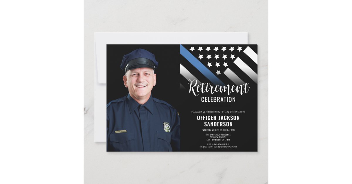 Police Retirement Blue Line Law Enforcement Photo Invitation | Zazzle