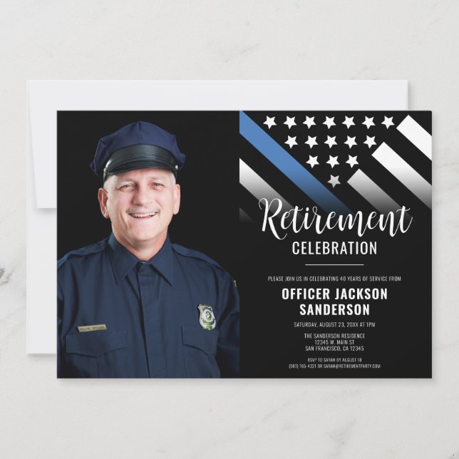 Police Retirement Blue Line Law Enforcement Photo Invitation (Front)