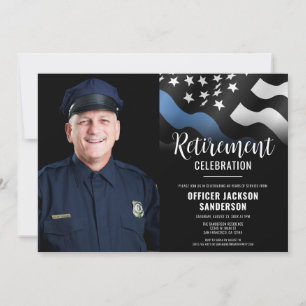 Police Retirement Blue Line Law Enforcement Photo Invitation