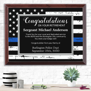 Police Retirement Custom Blue Law Enforcement  Award Plaque