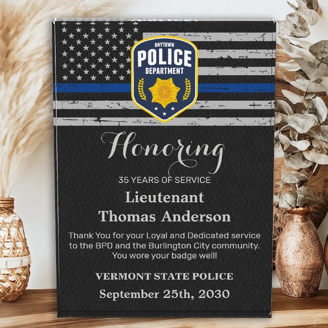 Police Retirement Custom Emblem Thin Blue Line Acrylic Award (Creator Uploaded)