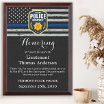 Police Retirement Custom Emblem Thin Blue Line Award Plaque<br><div class="desc">Celebrate and show your appreciation to an outstanding Police Officer with this Thin Blue Line Award - American flag design in Police Flag colors , modern black blue design with custom police department logo. Personalize this police retirement award with officers name, text with law enforcement department name and community, and...</div>