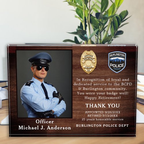 Police Retirement Custom Law Enforcement Officer Acrylic Award