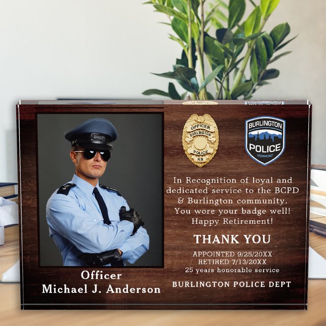 Police Retirement Custom Law Enforcement Officer Acrylic Award (Creator Uploaded)
