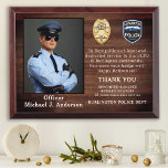 Police Retirement Custom Law Enforcement Officer Award Plaque<br><div class="desc">Celebrate and show your appreciation to an outstanding Police Officer with this Police Retirement Award - Personalize this police retirement award with photo, officers name, text with law enforcement department name and community, and date of retirement. COPYRIGHT © 2020 Judy Burrows, Black Dog Art - All Rights Reserved. Police Retirement...</div>