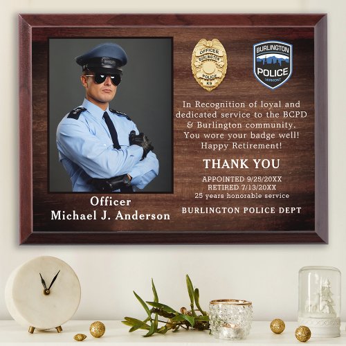 Police Retirement Custom Law Enforcement Officer Award Plaque