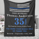 Police Retirement Gift Anniversary Thin Blue Line  Fleece Blanket<br><div class="desc">Thin Blue Line Police Retirement Blanket - USA American flag design in Police Flag colors, vintage worn flag in black faux leather design . This personalized police blanket is perfect to celebrate your retired law enforcement officer, police retirement party gifts , law enforcement retirement party. Personalize these police retirement blanket...</div>