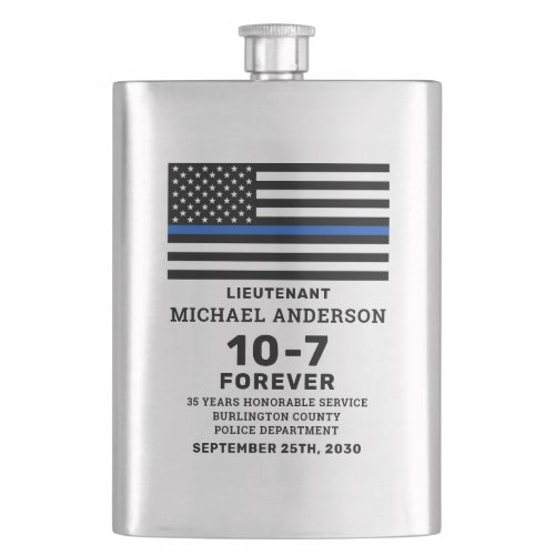 Police Retirement Gift Personalize Thin Blue Line  Flask