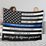 Police Retirement Gift Personalized Thin Blue Line Fleece Blanket<br><div class="desc">Thin Blue Line Police Retirement Blanket - USA American flag design in Police Flag colors, distressed design . This personalized police blanket is perfect to celebrate your retired law enforcement officer, police retirement party gifts , law enforcement retirement party. Personalize these police retirement blanket with police officers rank, name, badge...</div>