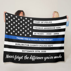 Police Retirement Gift Personalized Thin Blue Line Fleece Blanket