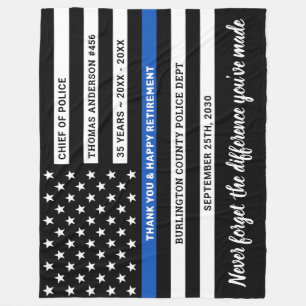 Police Retirement Gift Personalized Thin Blue Line Fleece Blanket