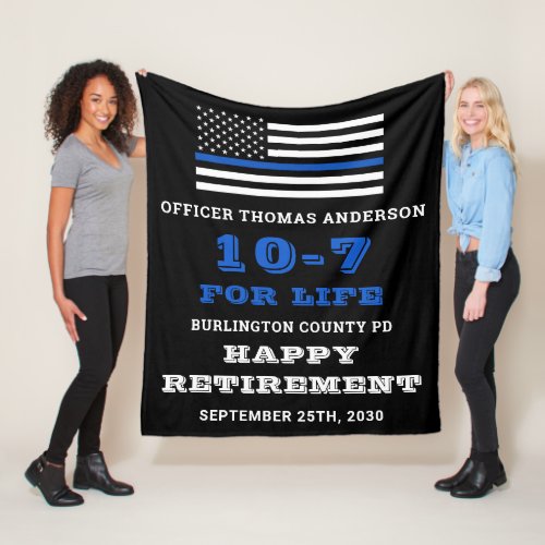 Police Retirement Gift Personalized Thin Blue Line Fleece Blanket
