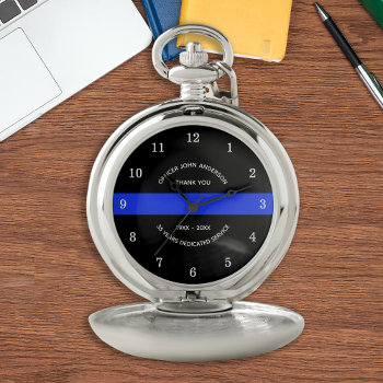 Police Retirement Gift Thank You Thin Blue Line Pocket Watch by BlackDogArtJudy at Zazzle